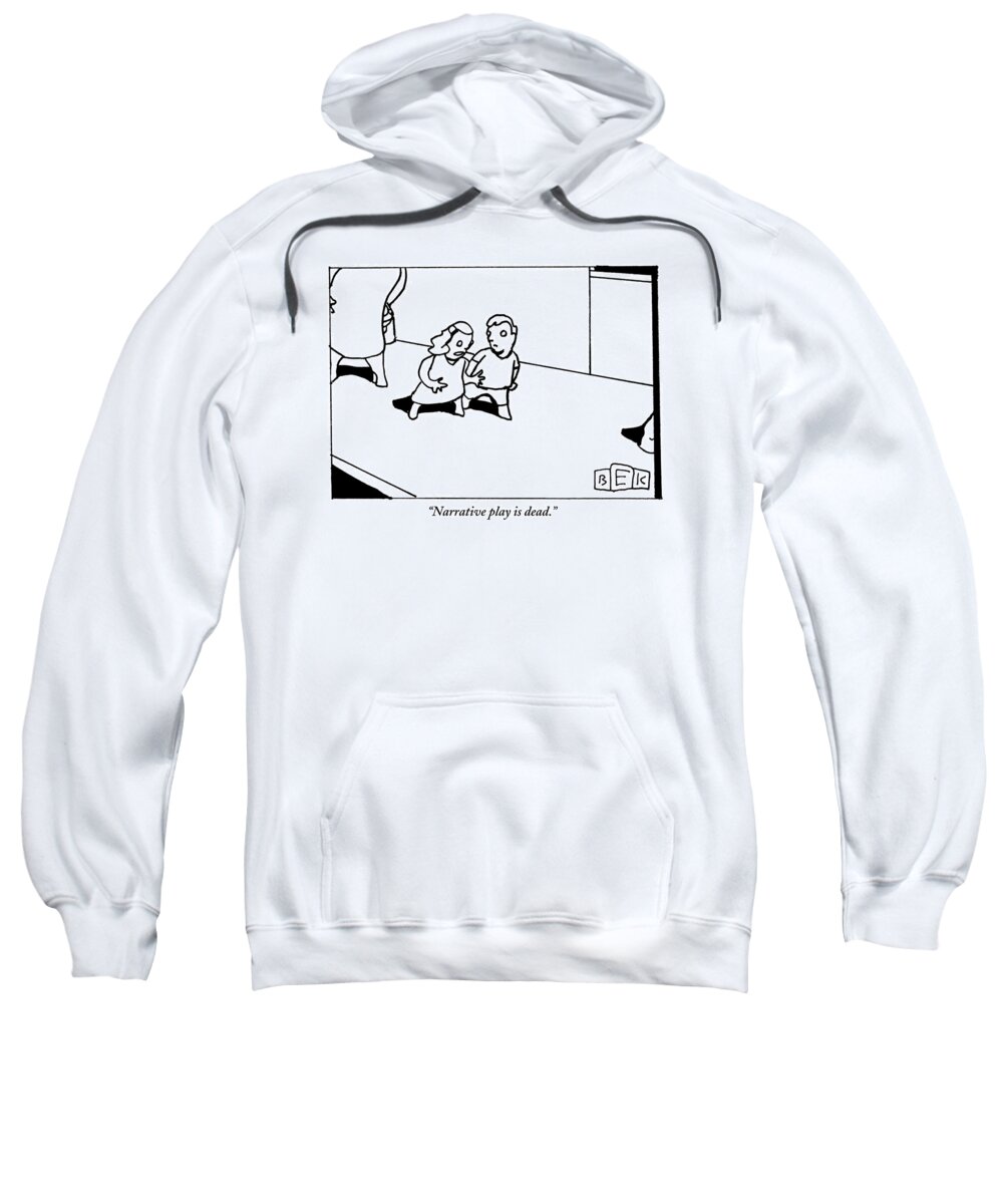 Children Sweatshirt featuring the drawing A Boy Speaks To A Girl As They Walk by Bruce Eric Kaplan