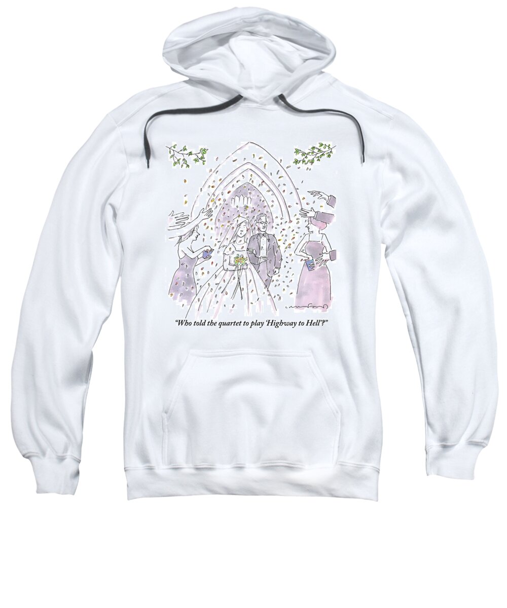 Wedding Sweatshirt featuring the drawing A Bride And Groom Are Seen Talking As People by Michael Crawford
