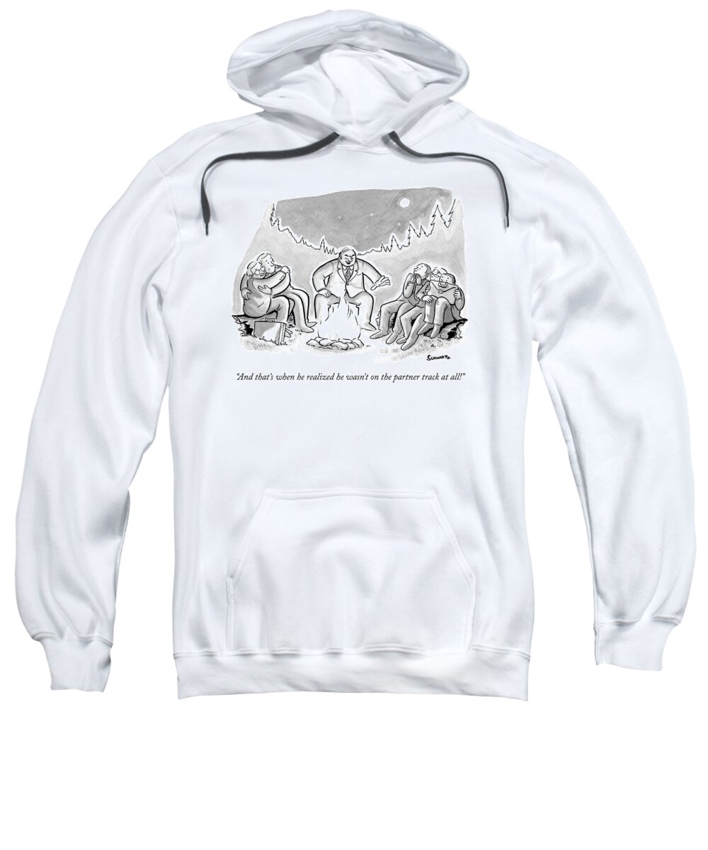 Businessmen Sweatshirt featuring the drawing A Businessman In A Suit Sits Telling A Story by Benjamin Schwartz