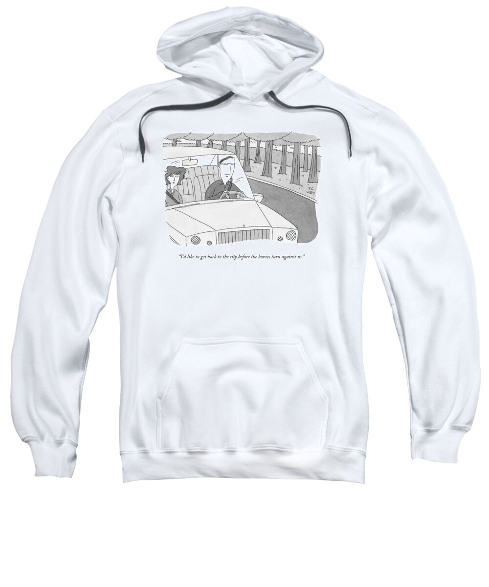 Forest Sweatshirt featuring the drawing A Couple Drives Along A Forest Road by Peter C. Vey
