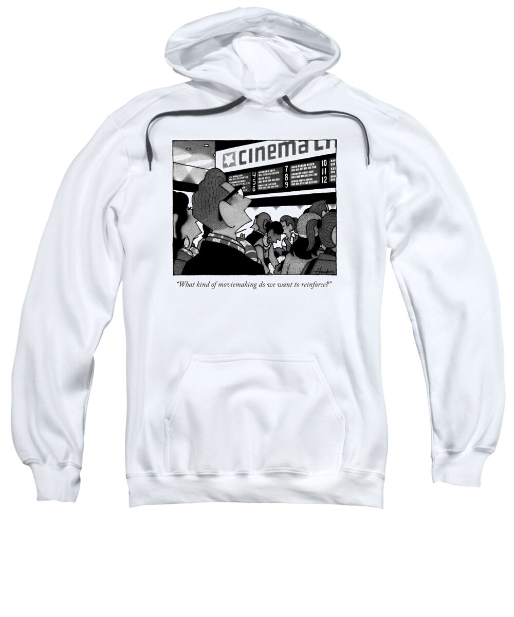 Theater Sweatshirt featuring the drawing A Couple Looking At The Marquee Of Movies Showing by William Haefeli