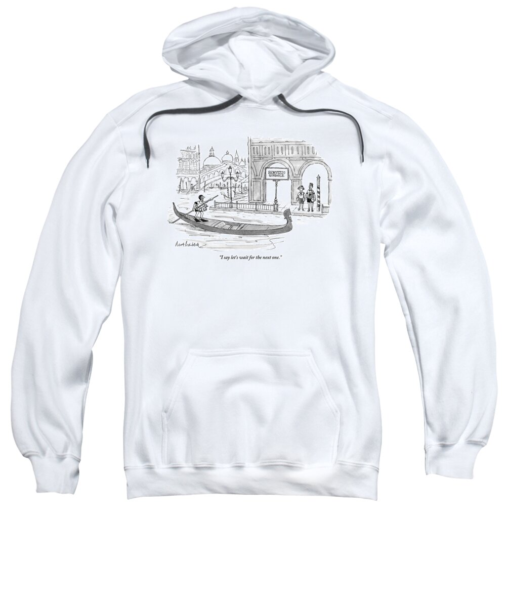 Venice Sweatshirt featuring the drawing A Couple Waits Beside A Canal In Venice by Mort Gerberg