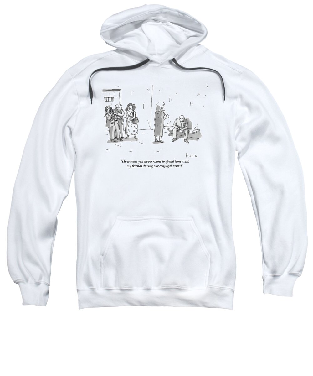 Prison Sweatshirt featuring the drawing A Depressed Husband Sits On A Prison Bench by Zachary Kanin