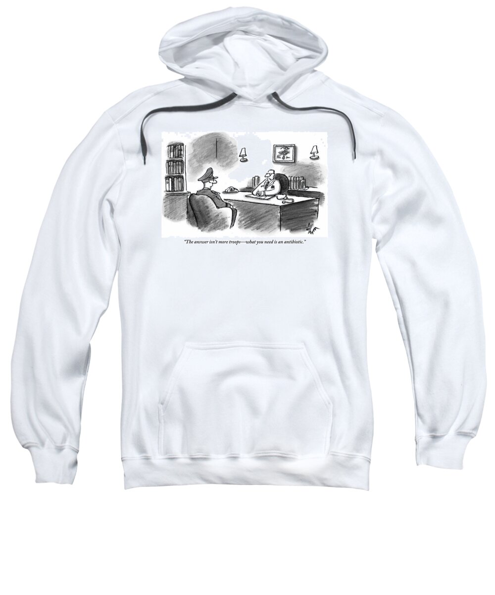 Army Sweatshirt featuring the drawing A Doctor Seated Behind His Desk Addresses An Army by Frank Cotham