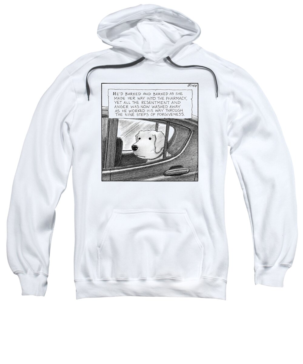 Captionless Forgiveness Sweatshirt featuring the drawing A Dog Looks Out Of A Car Window. Title: He'd by Harry Bliss