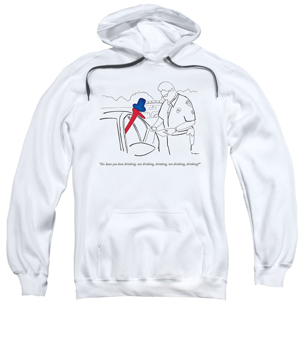 Dui Sweatshirt featuring the drawing A Drinking Bird Toy Is Pulled Over By A Policeman by Michael Shaw
