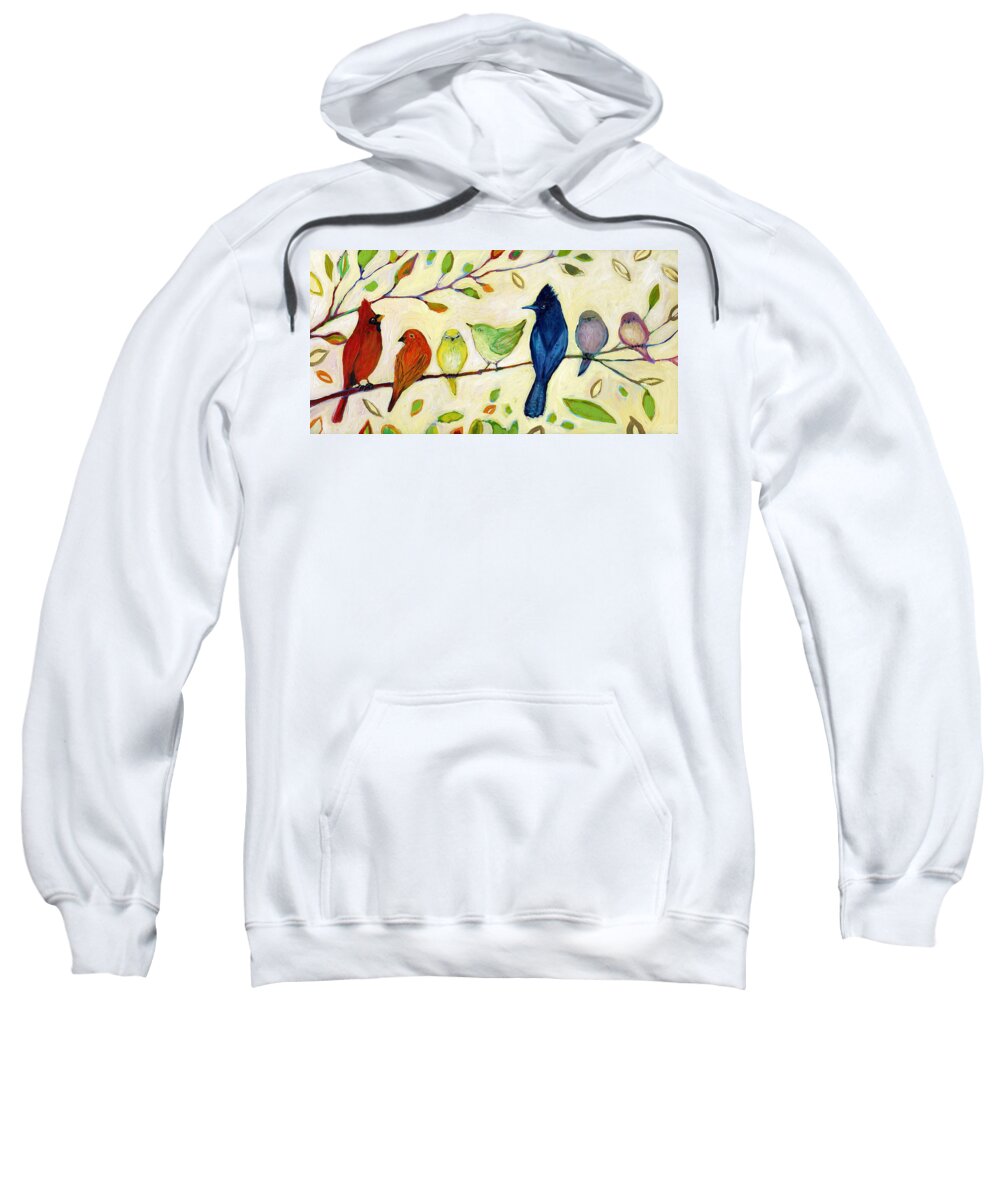 Bird Sweatshirt featuring the painting A Flock of Many Colors by Jennifer Lommers