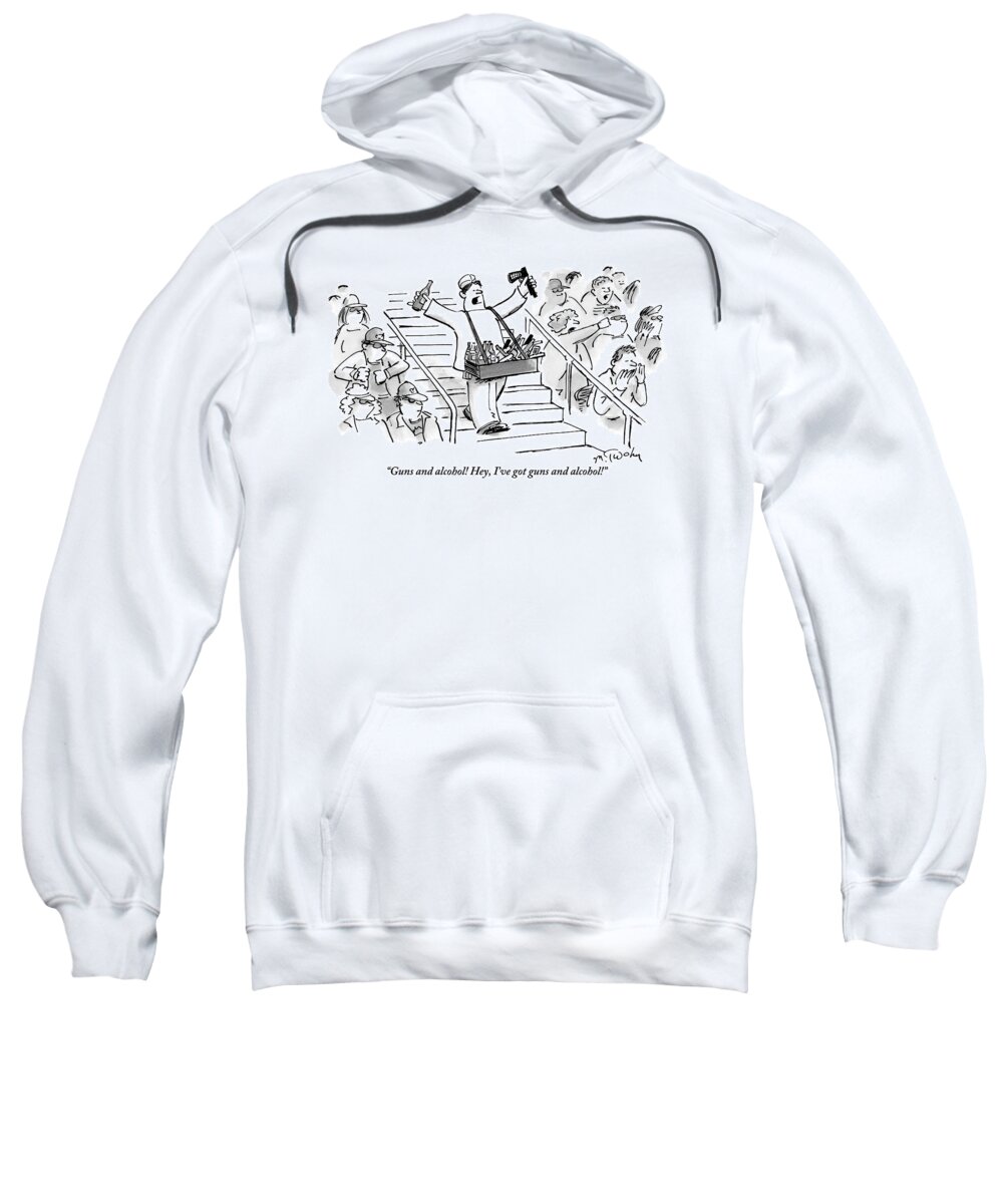 Sports Sweatshirt featuring the drawing A Hot Dog Vendor Is Hawking His Unlikely Wares by Mike Twohy