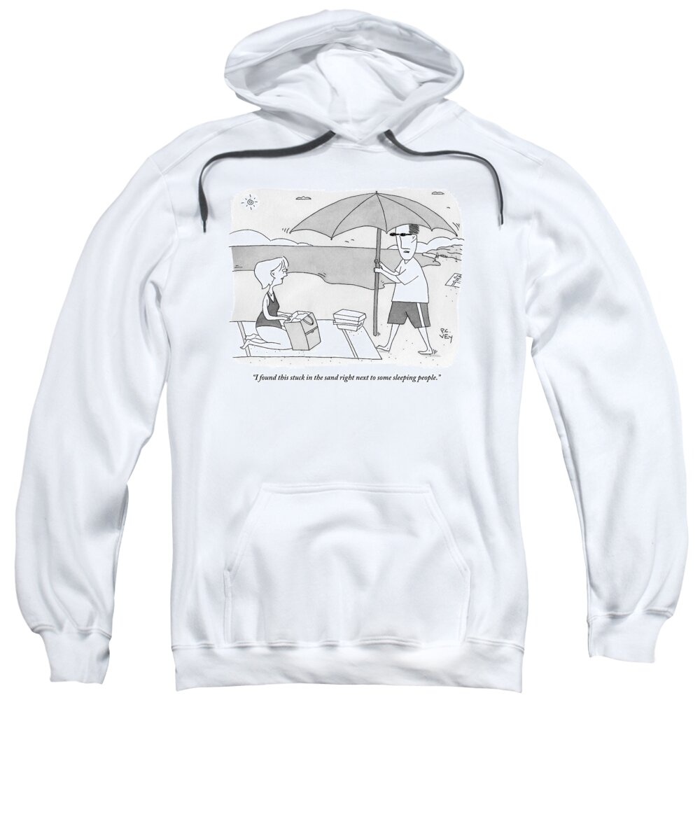 Beach Umbrella Sweatshirt featuring the drawing A Husband Returns To His Wife At The Beach Having by Peter C. Vey