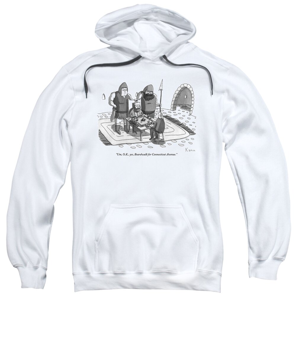 Peasant Sweatshirt featuring the drawing A King, Watched Over By Two Angry Looking Guards by Zachary Kanin