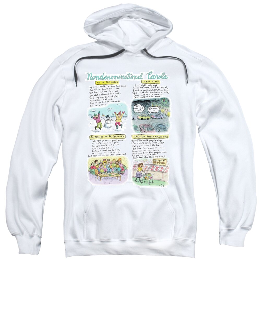 Non-denominational Christmas Sweatshirt featuring the drawing A Long Description Of Various Non-denominational by Roz Chast