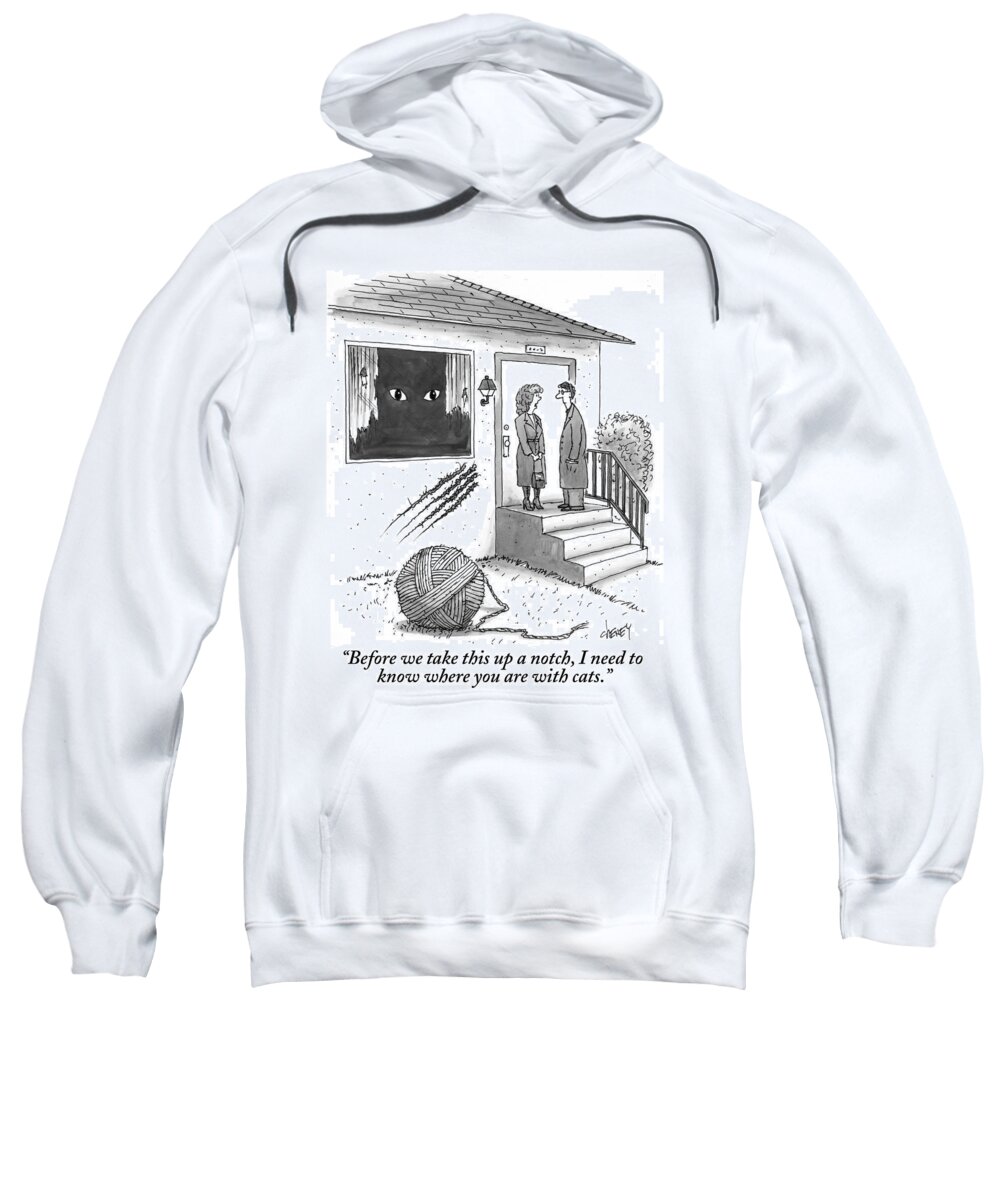 Cats Sweatshirt featuring the drawing A Man And A Woman Stand On The Stoop by Tom Cheney