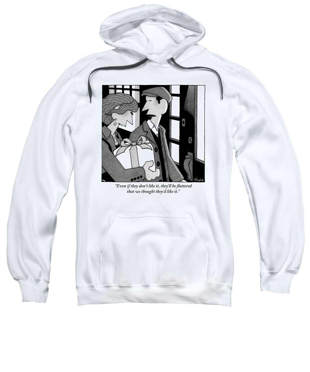 Gifts Sweatshirt featuring the drawing A Man And Woman Walk Up To The Door Of A House by William Haefeli