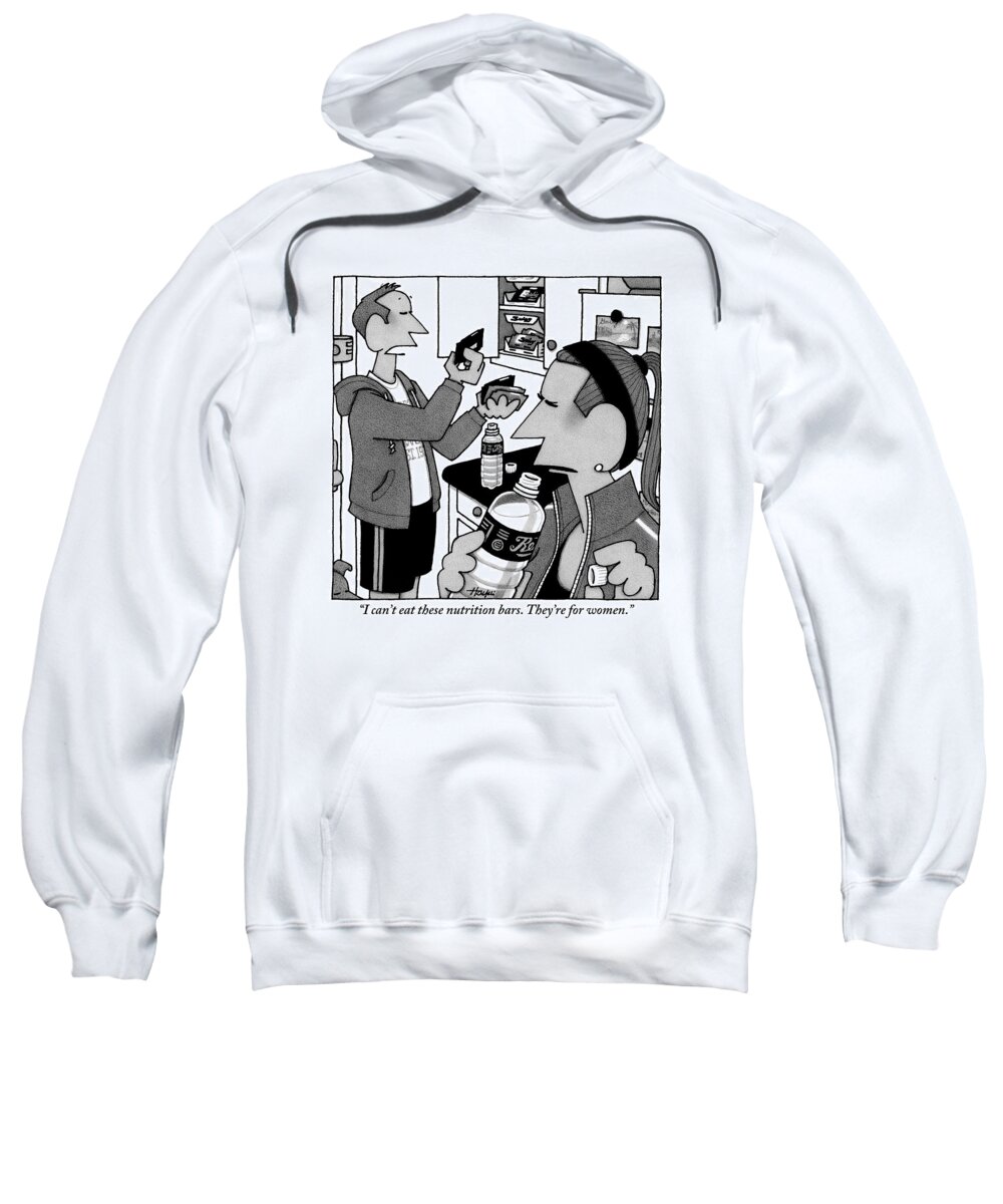 Nutrition Sweatshirt featuring the drawing A Man Holds Women's Power Bars In His Hands by William Haefeli