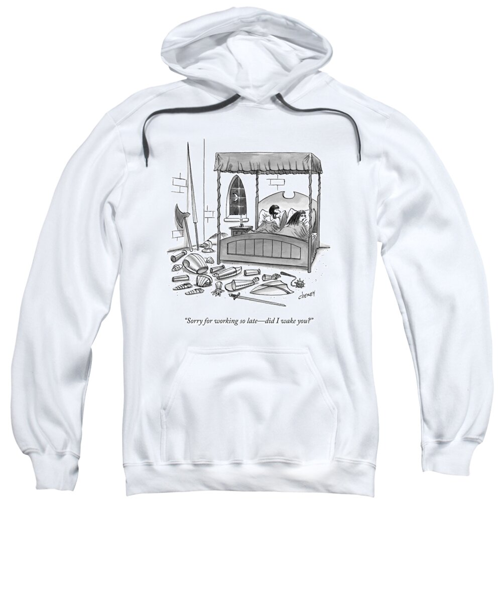 Loud Noises Sweatshirt featuring the drawing A Man, In Bed With His Wife, Speaks To Her by Tom Cheney