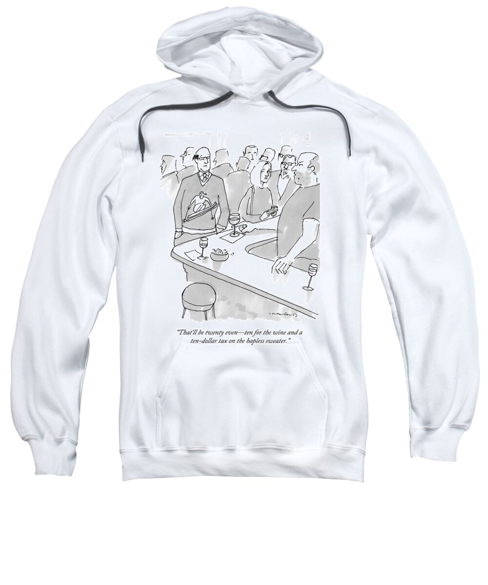 Skiing Sweatshirt featuring the drawing A Man Is At A Bar Wearing A Sweater That by Michael Crawford