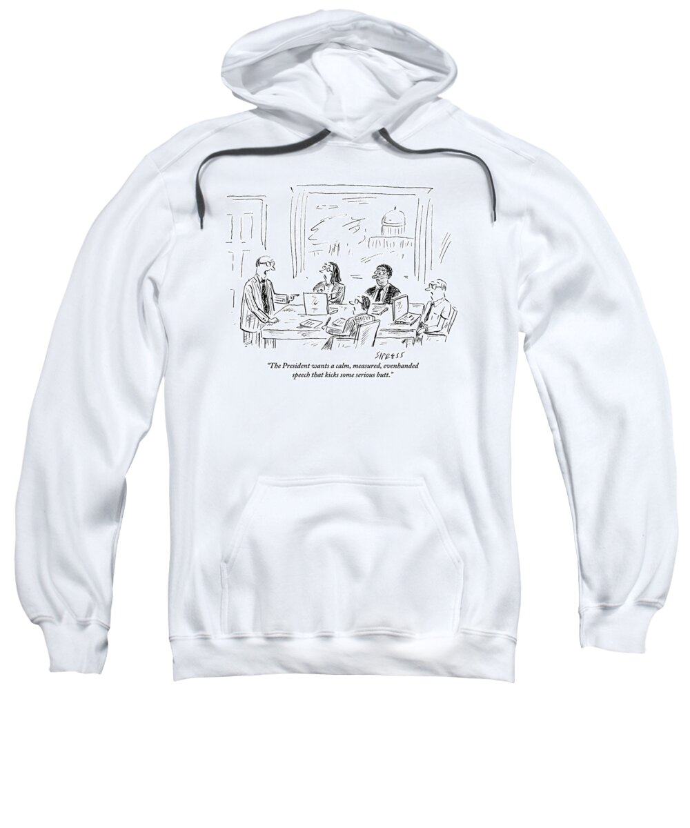 Meeting Sweatshirt featuring the drawing A Man Is Leading A Meeting Of Four People by David Sipress