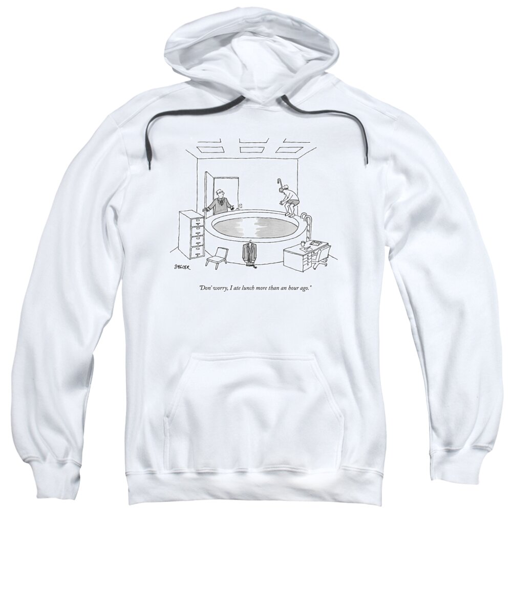 Office Sweatshirt featuring the drawing A Man Opens The Door Of An Office by Jack Ziegler