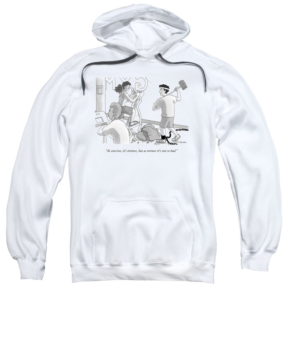 Gym Sweatshirt featuring the drawing A Man With A Prisoner Chain On His Ankle Breaking by Charlie Hankin