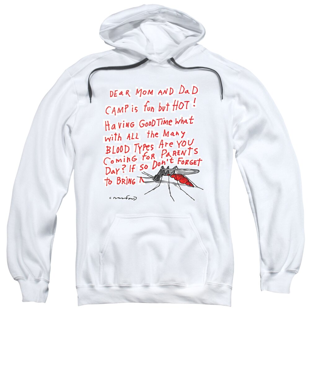 Captionless Summer Camp Sweatshirt featuring the drawing A Mosquito Writes In Blood A Letter Home by Michael Crawford