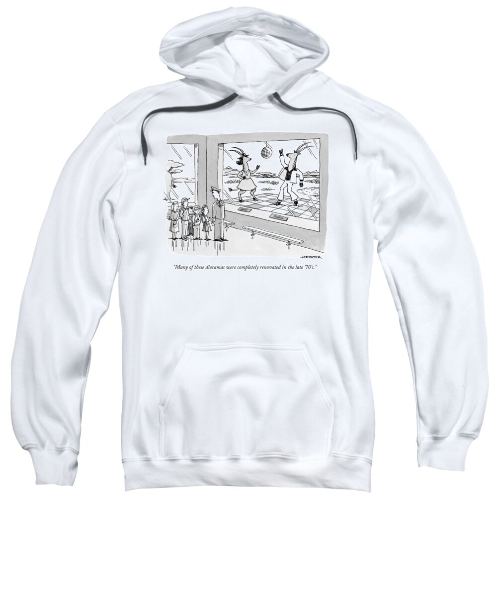 Many Of The Dioramas Were Completely Renovated In The '70's. Sweatshirt featuring the drawing A Museum Curator Leads A Tour Of Children by Joe Dator