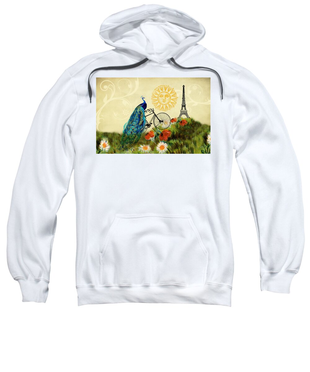 Peacocks Sweatshirt featuring the digital art A Peacock in Paris by Peggy Collins