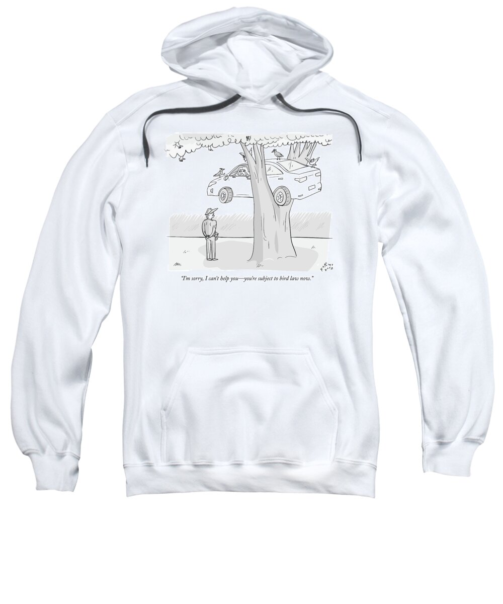 Car Accident Sweatshirt featuring the drawing A Policeman Speaks To A Woman Whose Car Is Stuck by Farley Katz