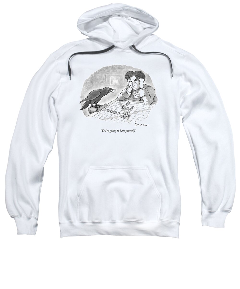 Edgar Allen Poe Sweatshirt featuring the drawing A Raven Is About To Add An N To The Word Evermore by David Borchart