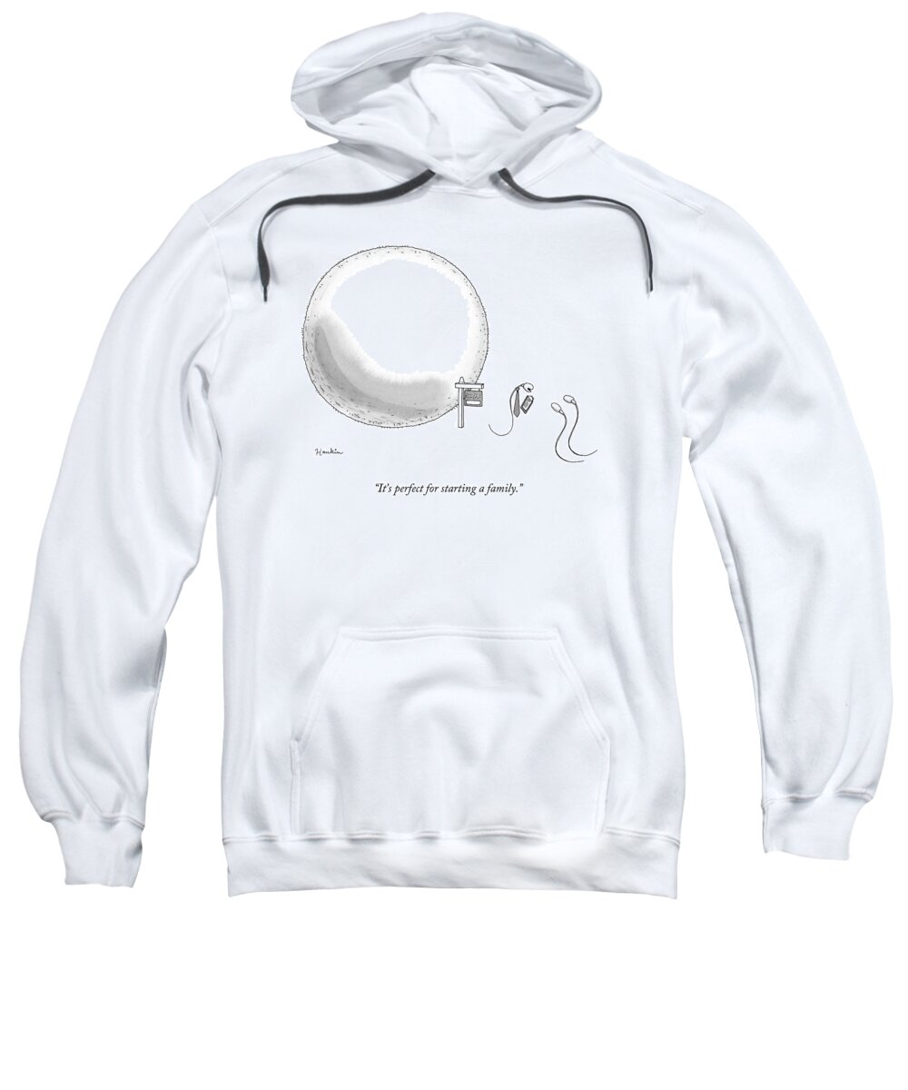 Real Estate Sweatshirt featuring the drawing A Real-estate Sperm Selling A House Egg To Two by Charlie Hankin