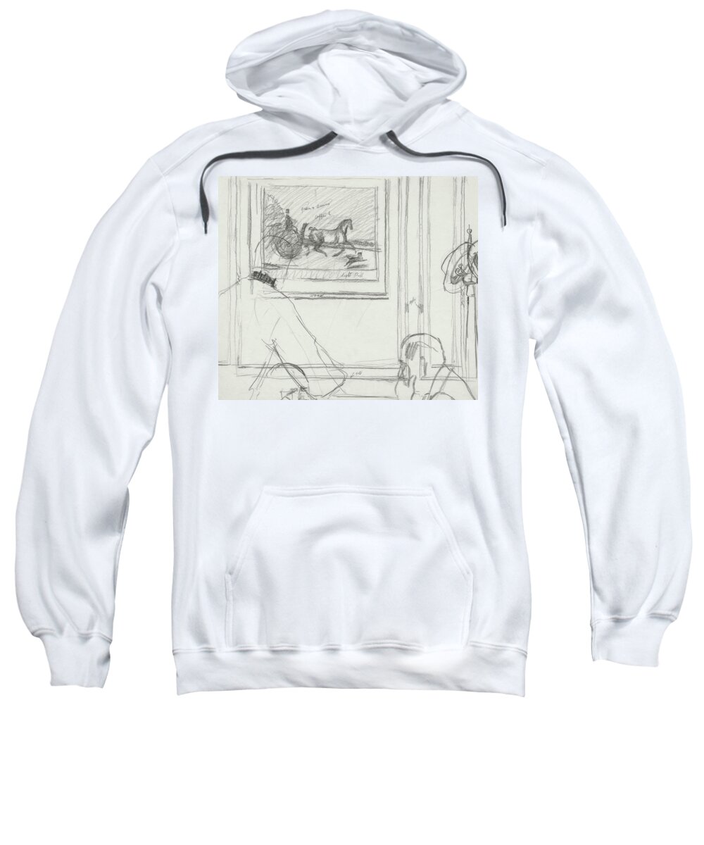 Illustration Sweatshirt featuring the digital art A Sketch Of A Horse Painting At A Bar by Carl Oscar August Erickson