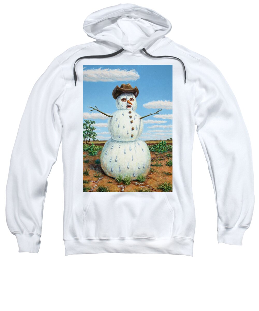 Snowman Sweatshirt featuring the painting A Snowman in Texas by James W Johnson