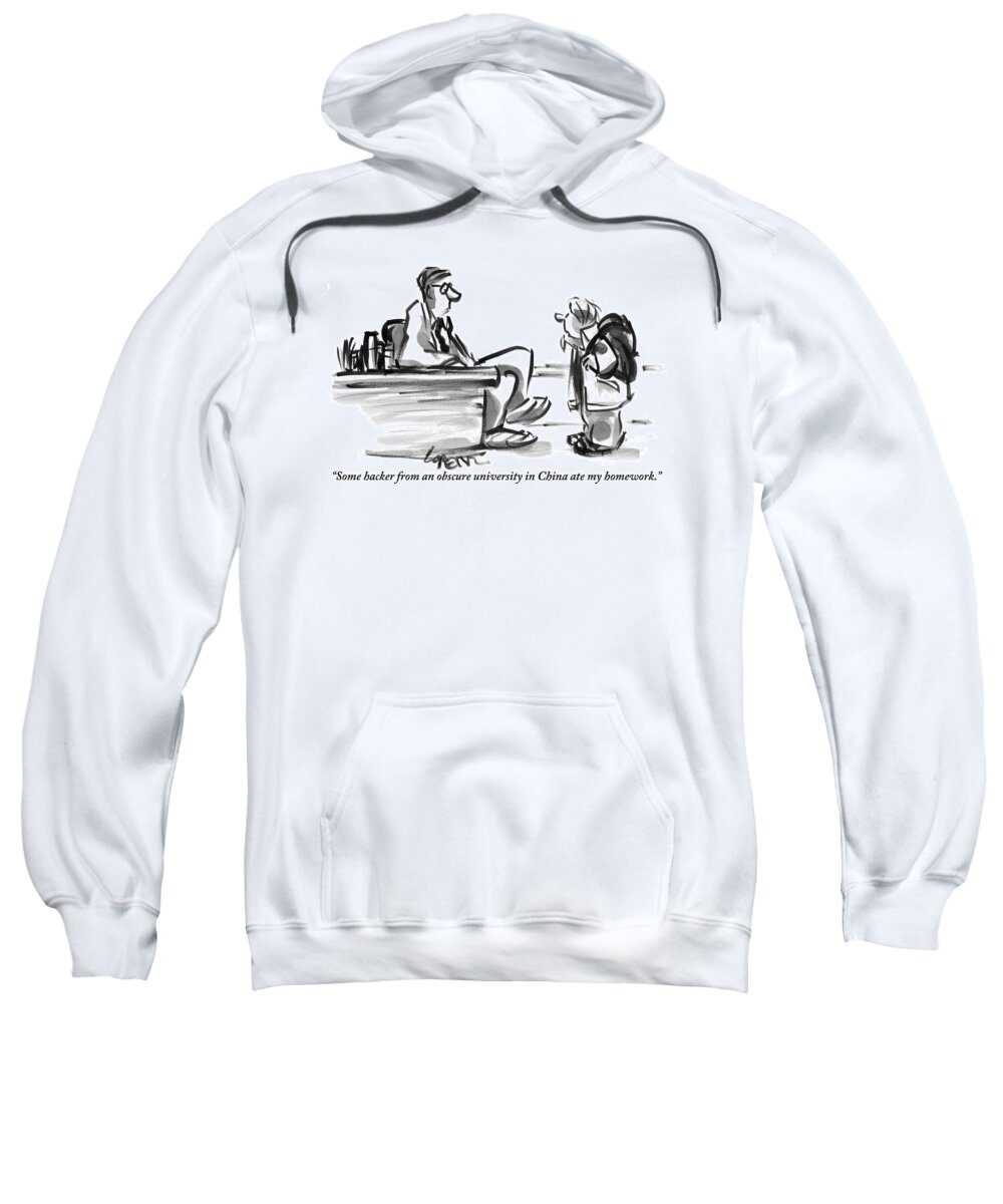 Dog Ate My Homework Sweatshirt featuring the drawing A Student With A Backpack Is Seen Speaking by Lee Lorenz