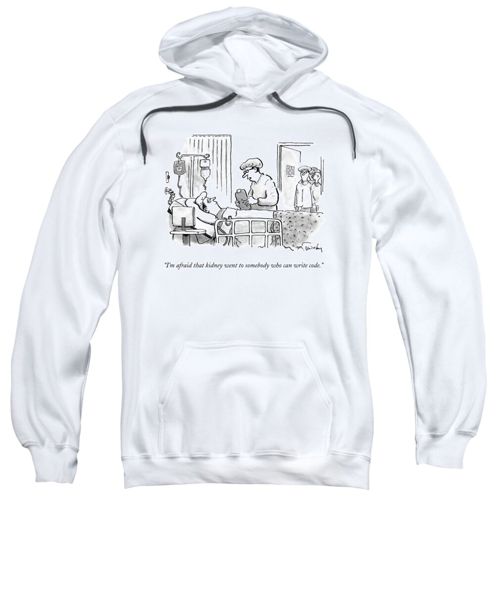 Health Sweatshirt featuring the drawing A Surgeon Talks To A Sick Patient In A Hospital by Mike Twohy