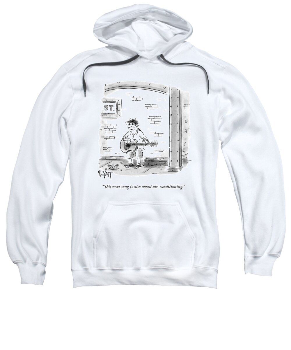 Subway Sweatshirt featuring the drawing A Sweaty Man Performs With A Guitar On A Subway by Christopher Weyant