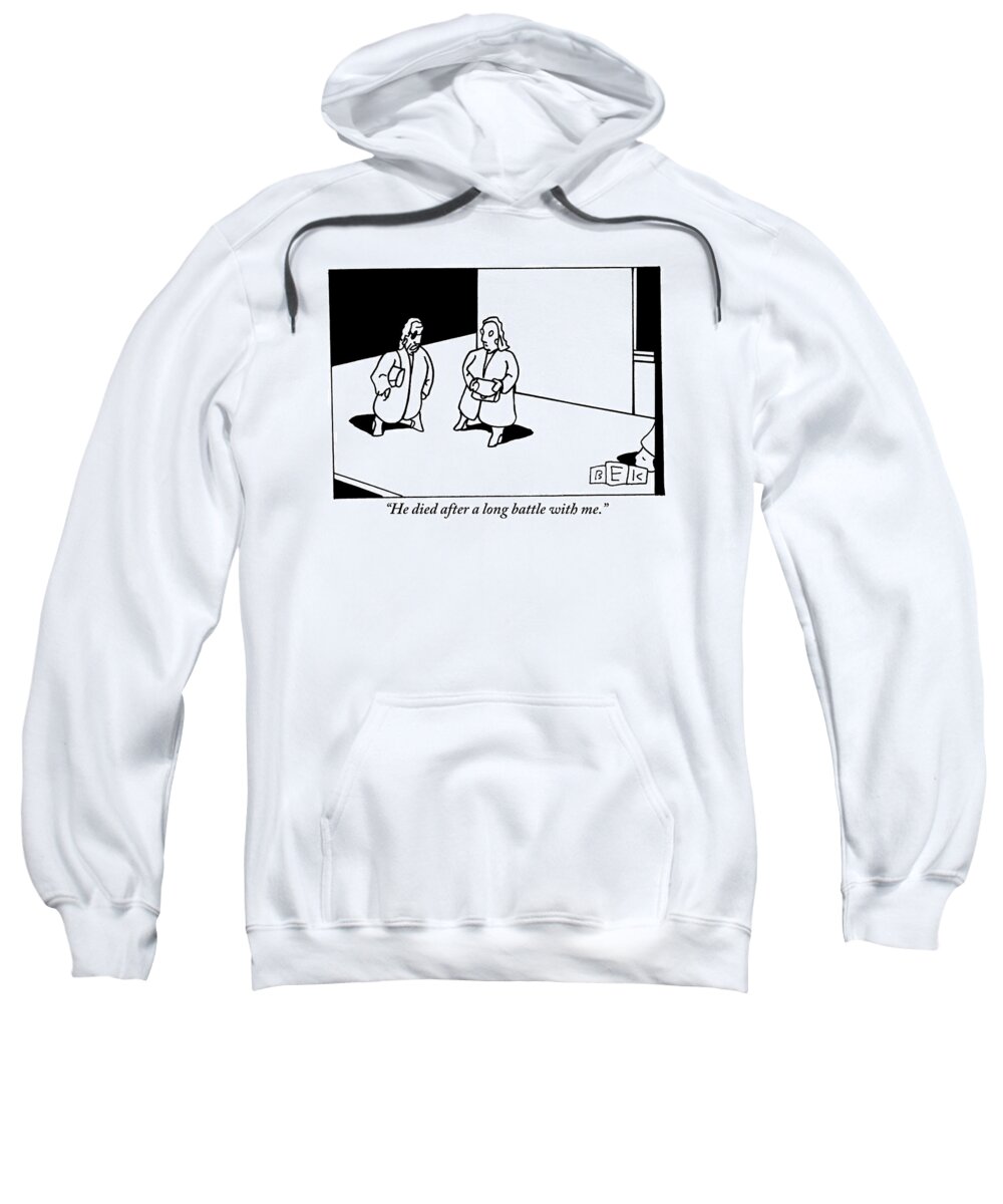 Cancer Sweatshirt featuring the drawing A Woman Discussing Her Deceased Husband by Bruce Eric Kaplan