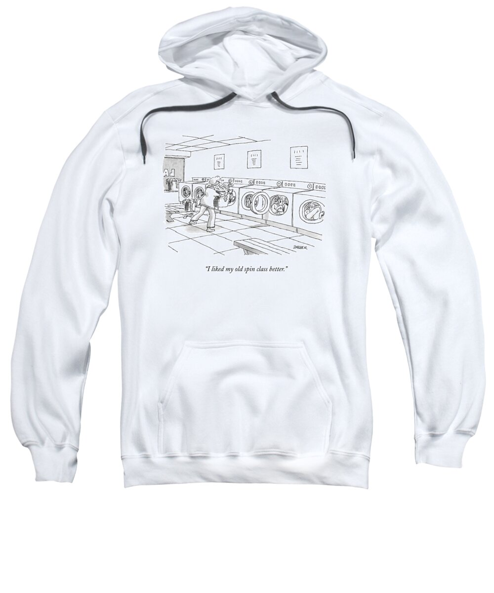 Laundry Sweatshirt featuring the drawing A Woman Is Seen Carrying A Laundry Basket by Jack Ziegler