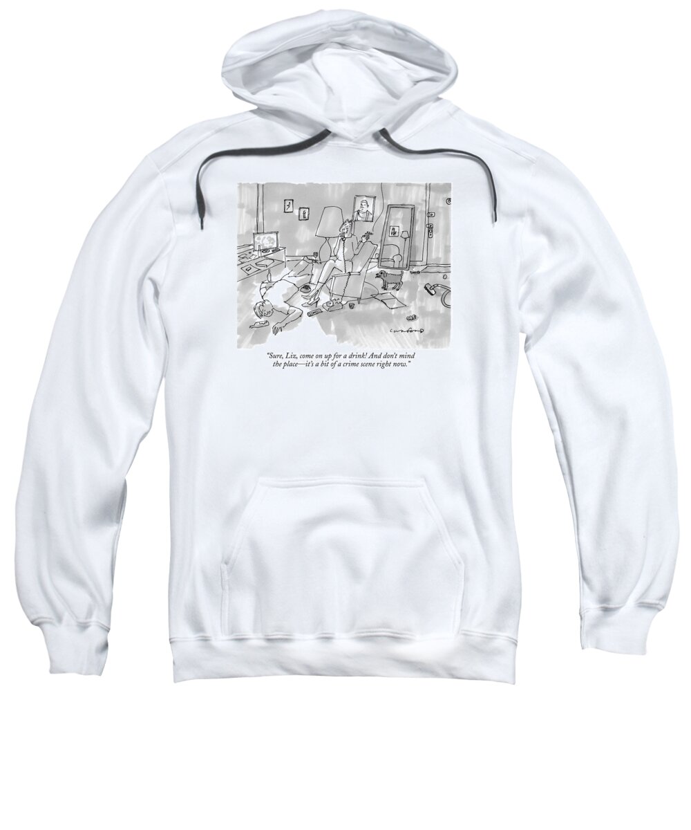 Murder Sweatshirt featuring the drawing A Woman Smokes A Cigarette And Talks On The Phone by Michael Crawford
