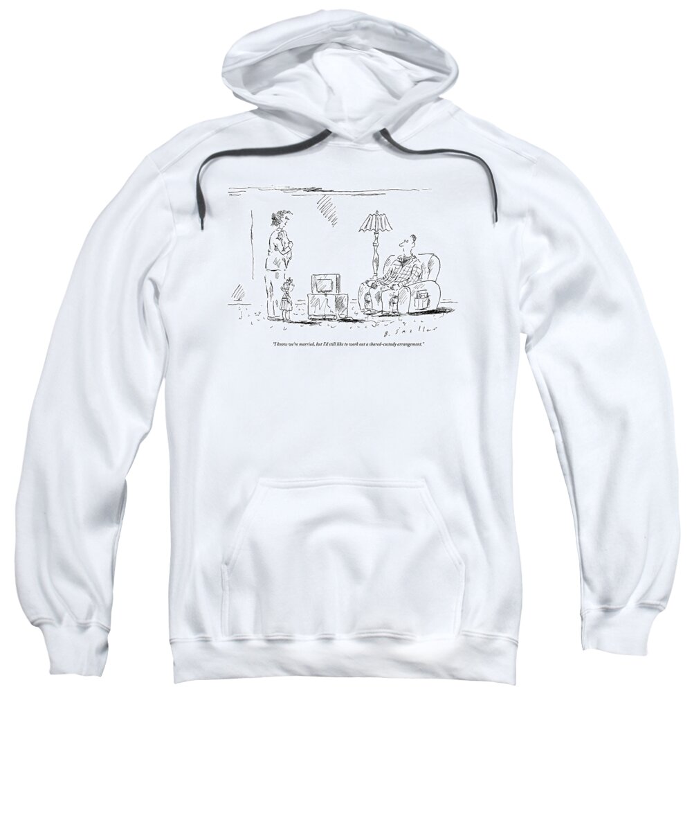 Marriage Sweatshirt featuring the drawing A Woman, With Children At Her Side, Is Seen by Barbara Smaller