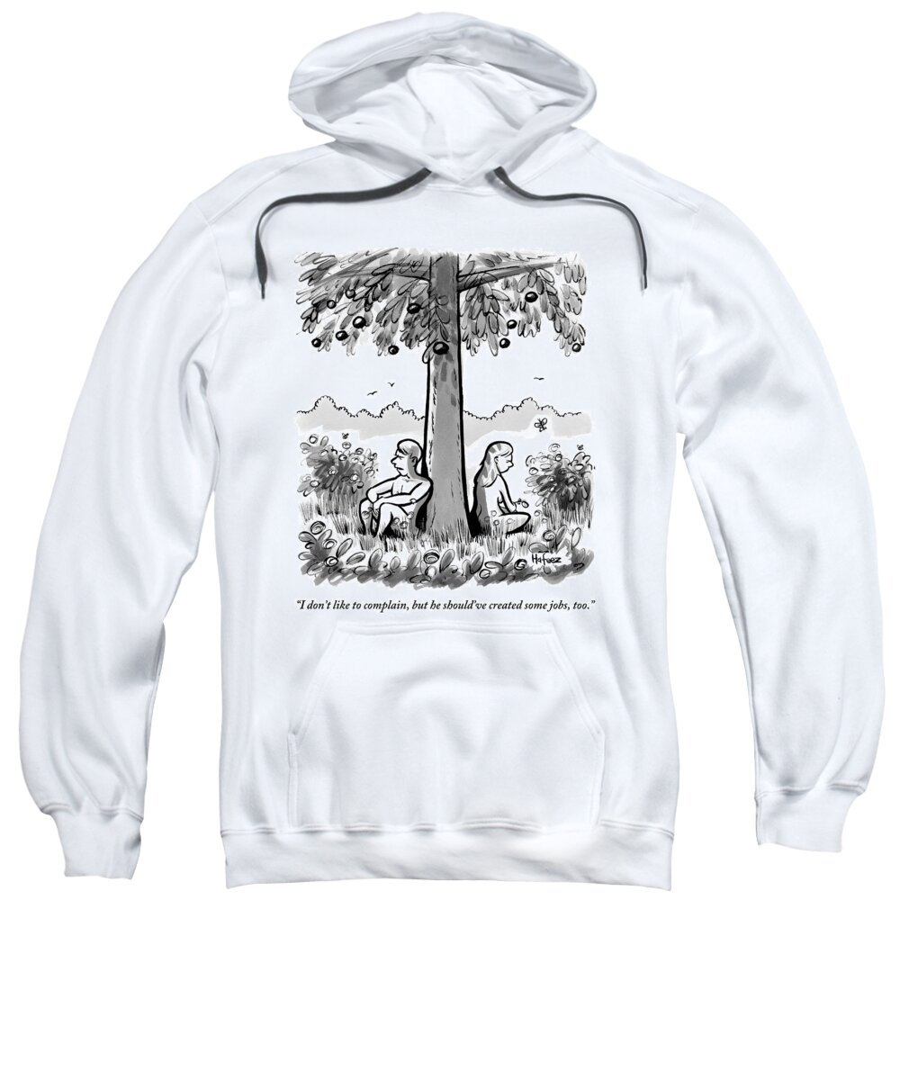 Jobs Sweatshirt featuring the drawing Adam And Eve Sit Back To Back Against A Tree by Kaamran Hafeez