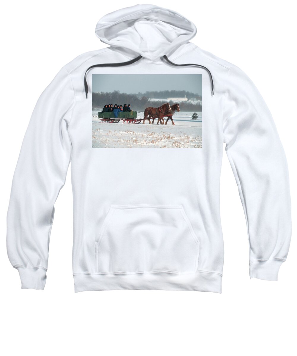 Photography Sweatshirt featuring the photograph Amish Family Riding In Horse Drawn by Vintage Images