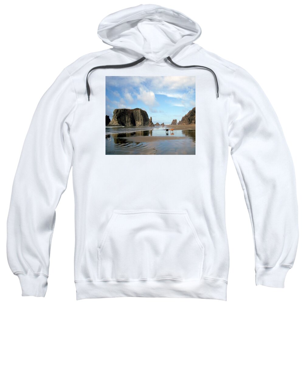 Bandon Sweatshirt featuring the photograph Bandon Beach Oregon Doodle Heaven by Michele Avanti