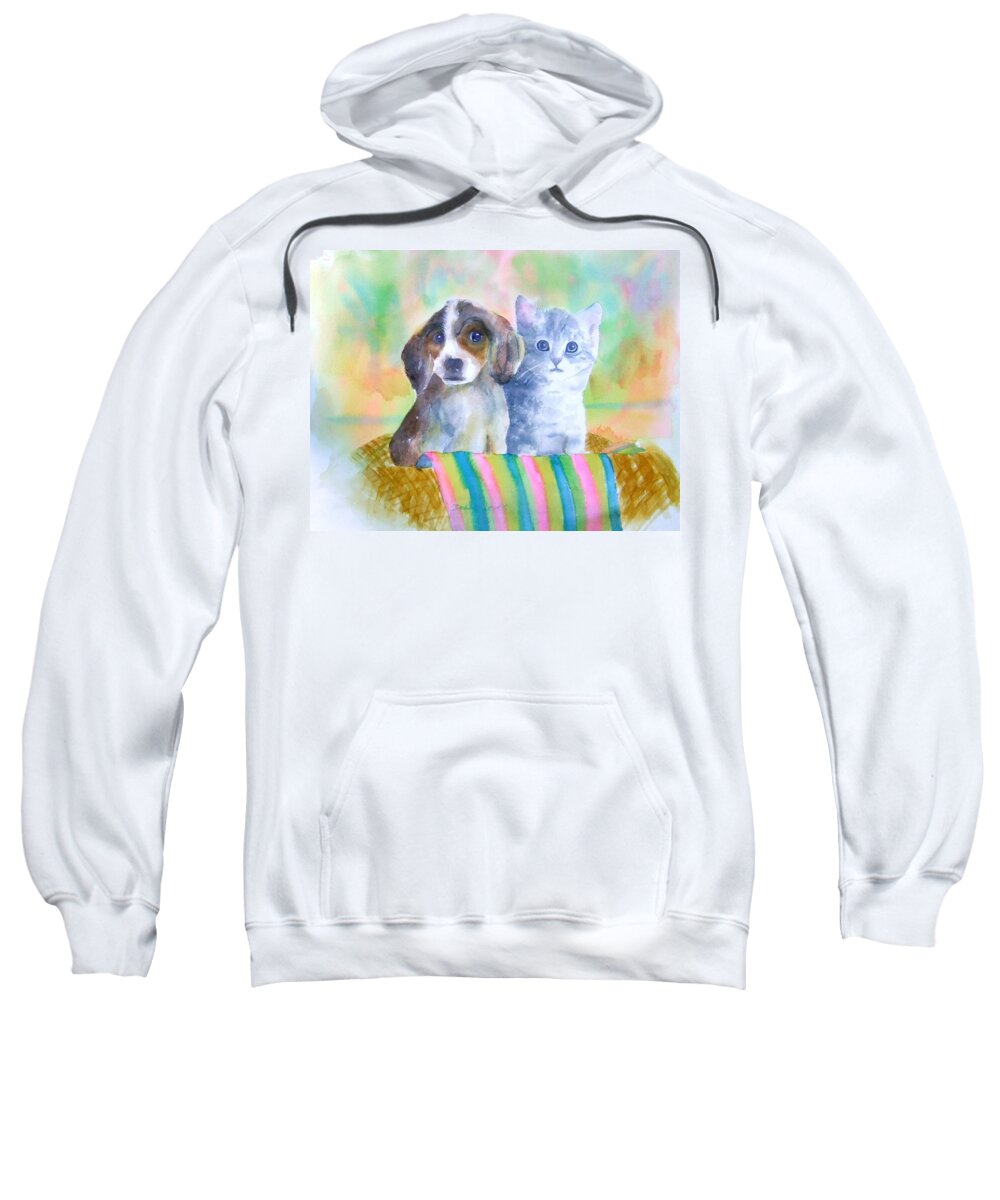 Puppy Sweatshirt featuring the painting Basket Full of Love by Debbie Lewis