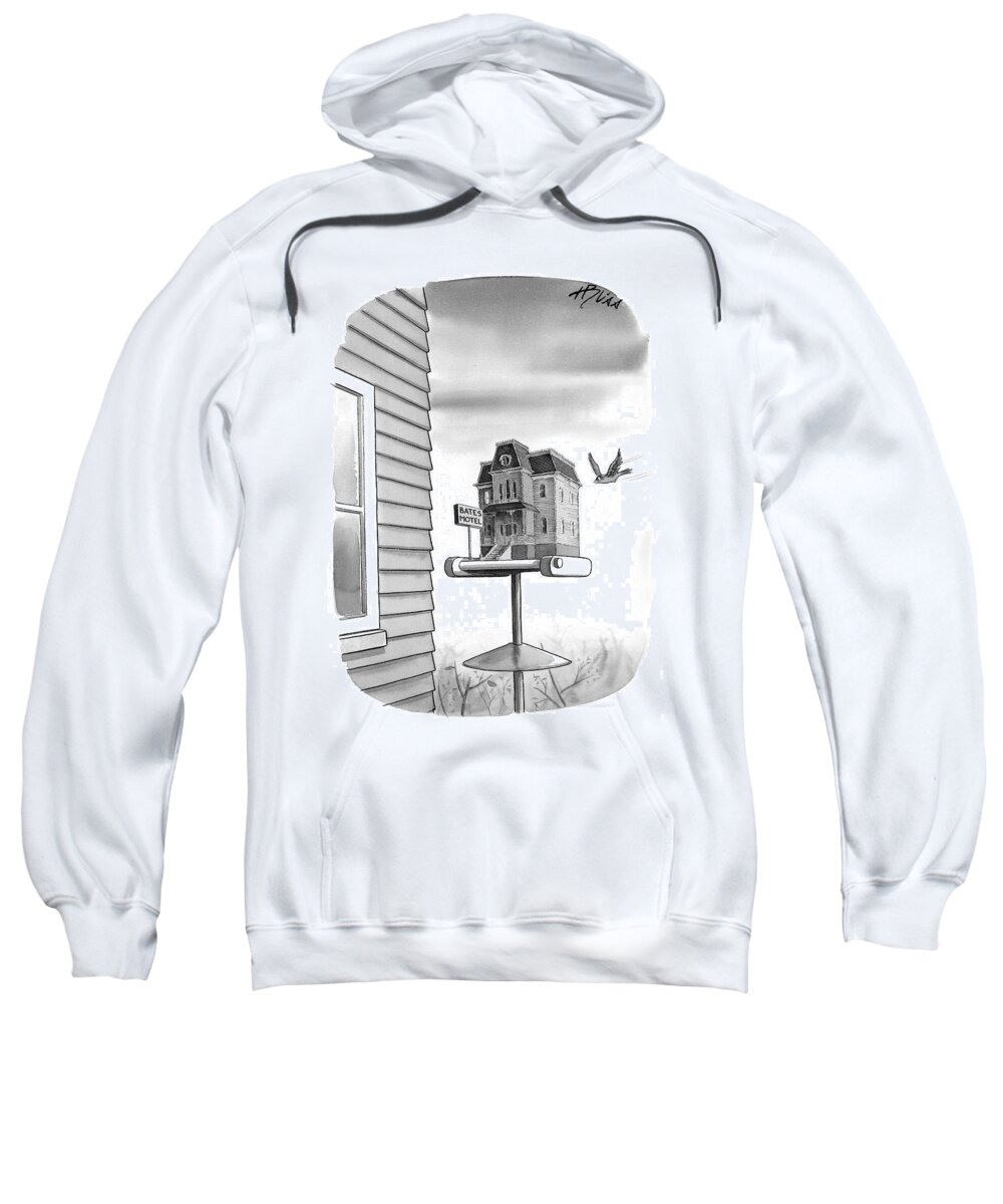Movies - General Sweatshirt featuring the drawing Bates Motel Birdhouse by Harry Bliss