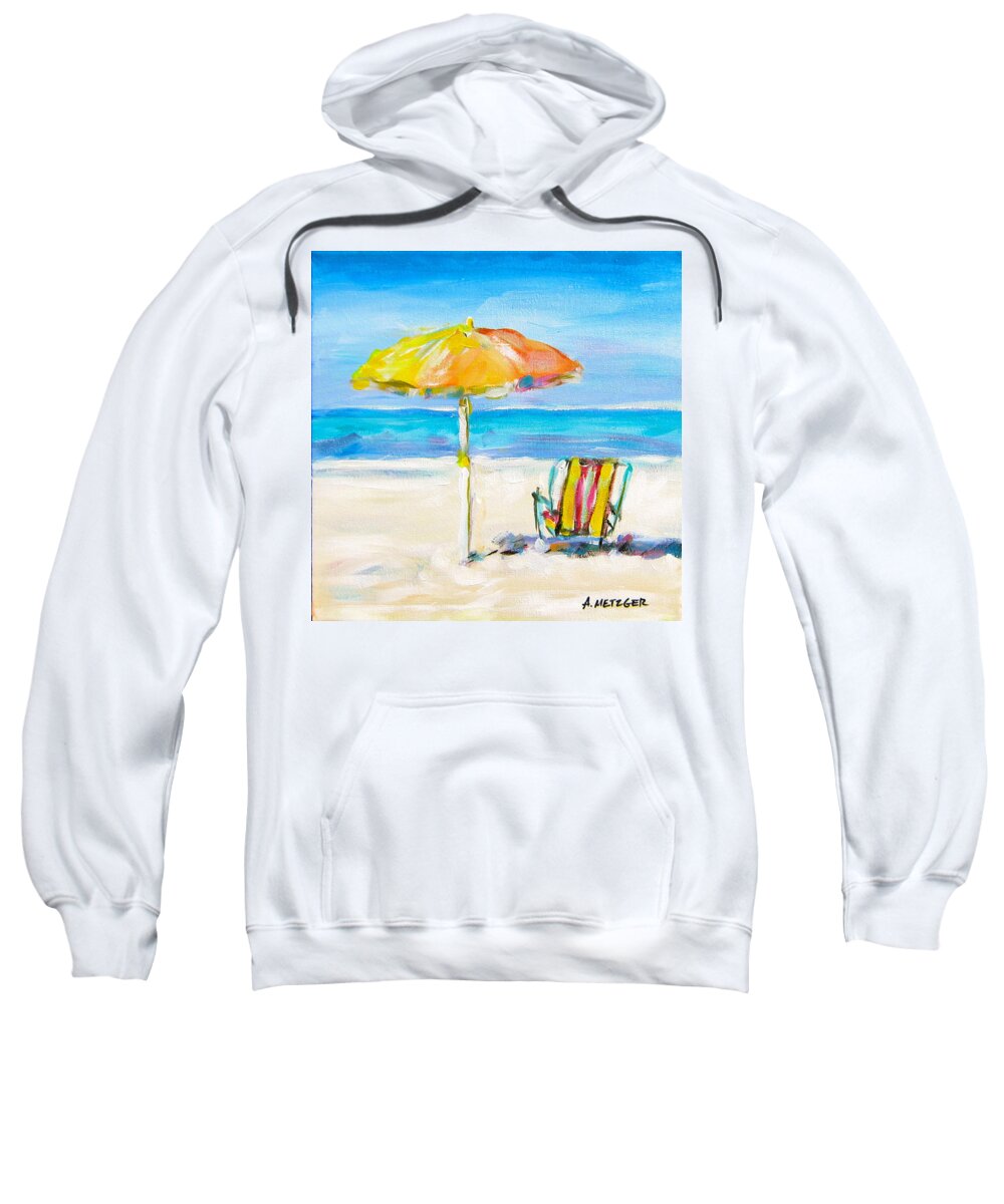 Umbrella Sweatshirt featuring the painting Beach Chair by Alan Metzger