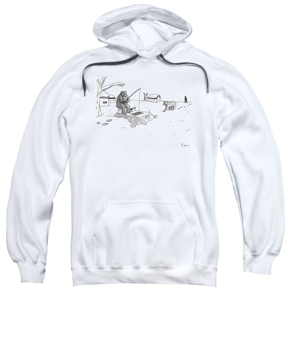 Bears Sweatshirt featuring the drawing Bears Above The Snowstorm Fish For Humans Trapped by Zachary Kanin