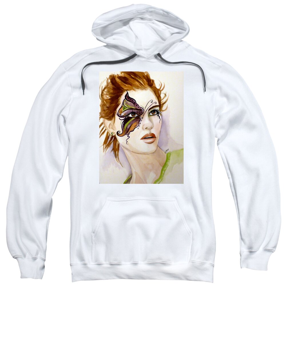 Redhead Woman Sweatshirt featuring the painting Behind the Mask by Michal Madison