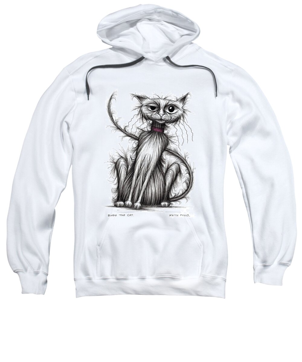 Cat Sweatshirt featuring the drawing Bingo the cat by Keith Mills