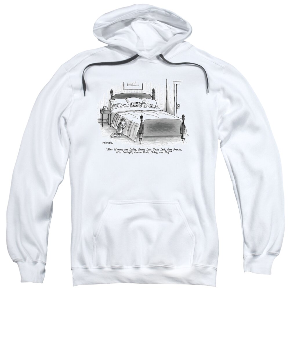 

 Child Praying By Side Of Bed Containing All Of The Above. 
Prayers Sweatshirt featuring the drawing Bless Mommy And Daddy by Henry Martin