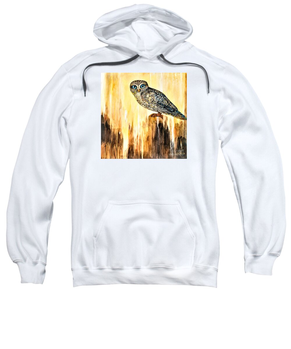 Owl Sweatshirt featuring the painting Blue Eyed Owl by Shijun Munns