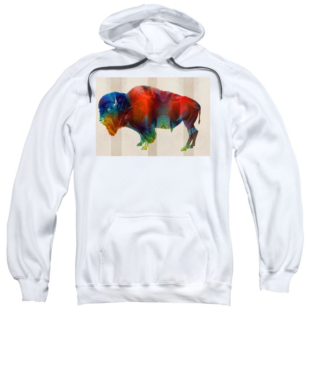 Buffalo Sweatshirt featuring the painting Buffalo Animal Print - Wild Bill - By Sharon Cummings by Sharon Cummings